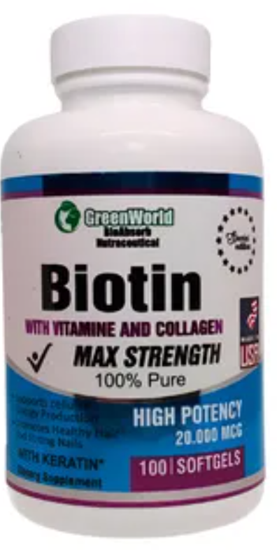 Biotin with Vitamins and Collagen 20.000 mcg – GreenWorld (100 cápsulas)